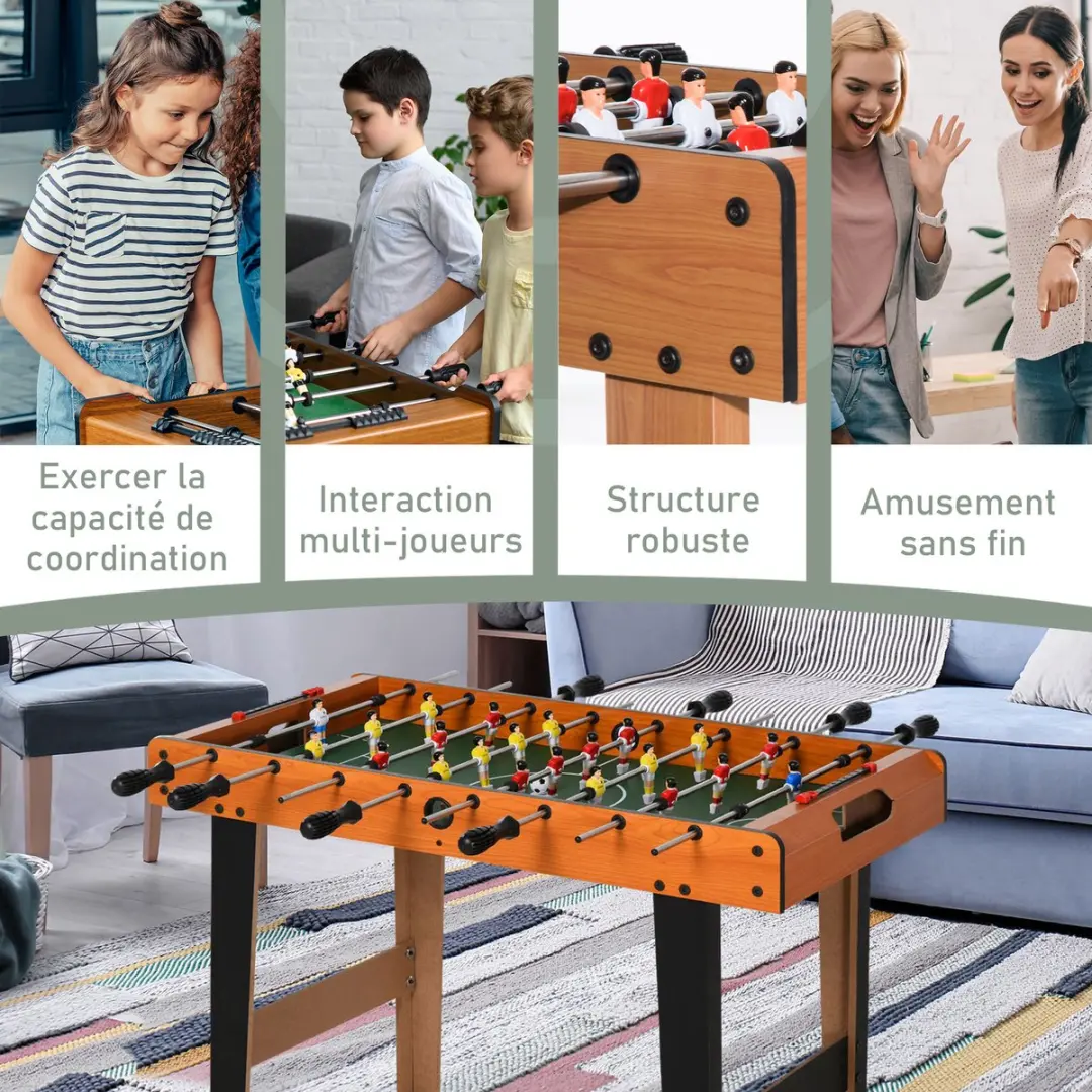 Homcom Minivoetbaltafel MDF 84,5x40x61,2cm - Natuurlijk hout/Zwart