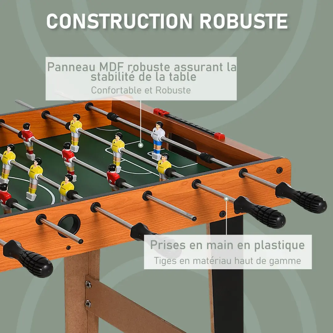 Homcom Minivoetbaltafel MDF 84,5x40x61,2cm - Natuurlijk hout/Zwart