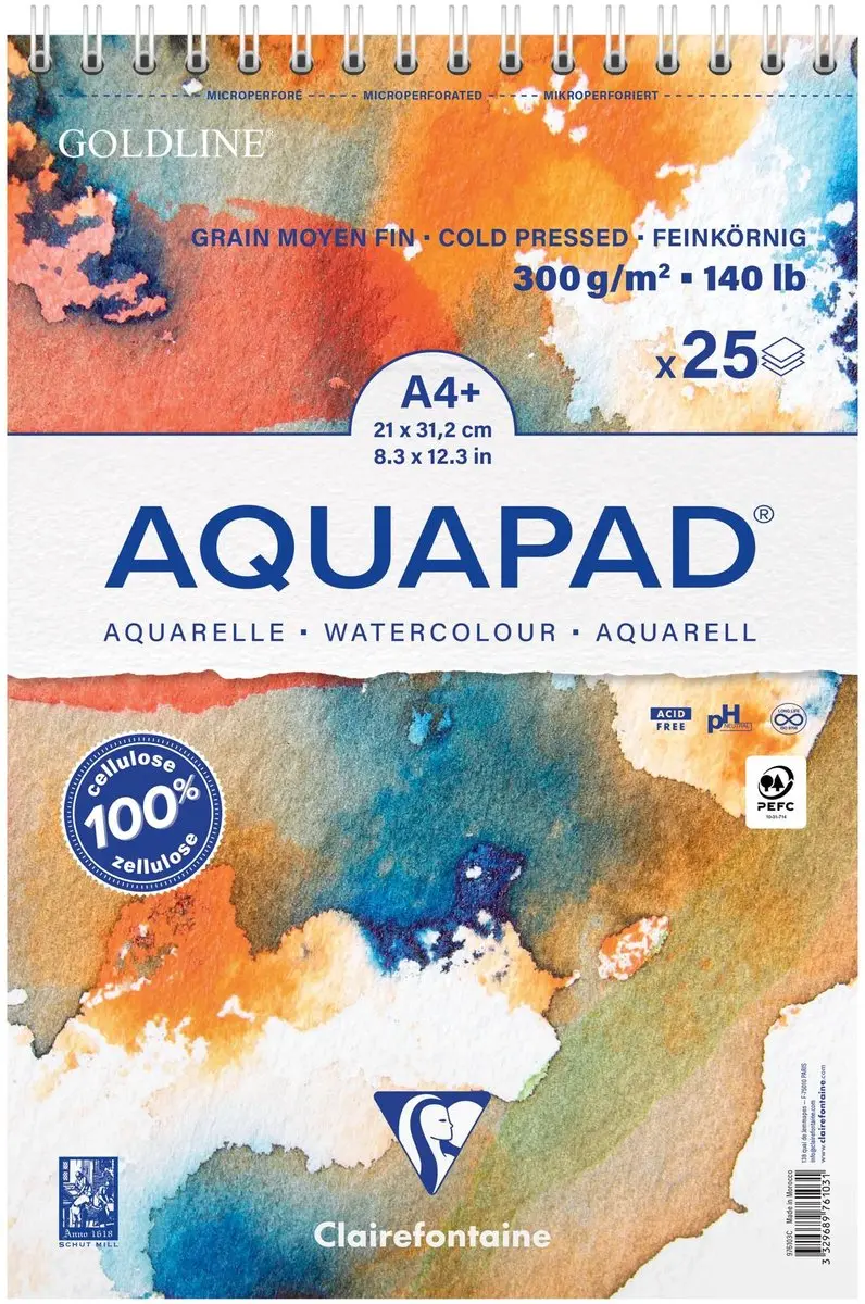 Clairefontaine Goldline Aquapad Aquarelpapier A4 25 Vel - 4 Blokken