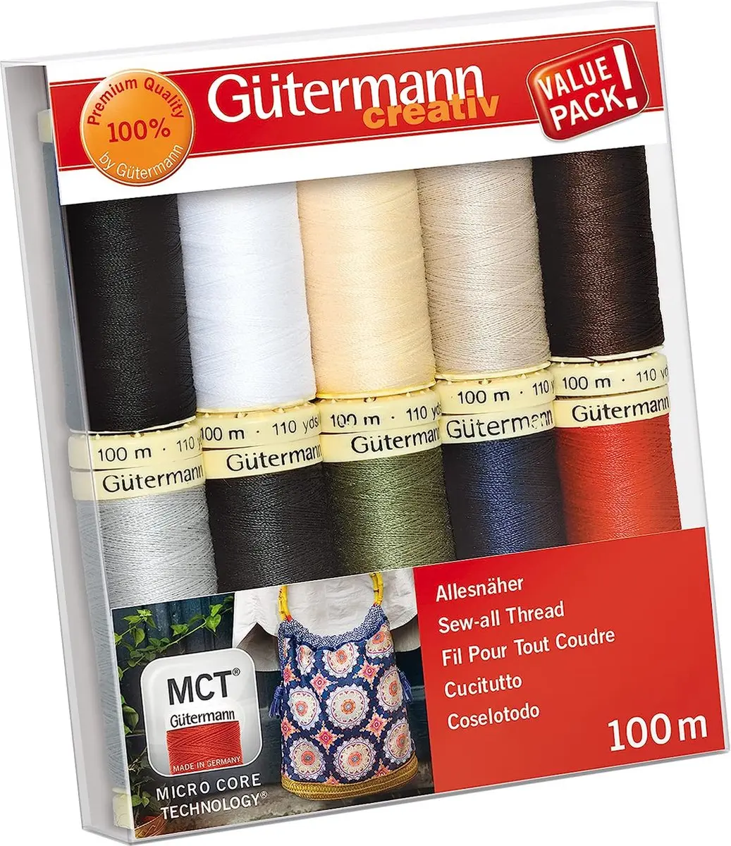 Gutermann Allesnaaigaren Set 10 Spoelen 100m - Basiskleuren
