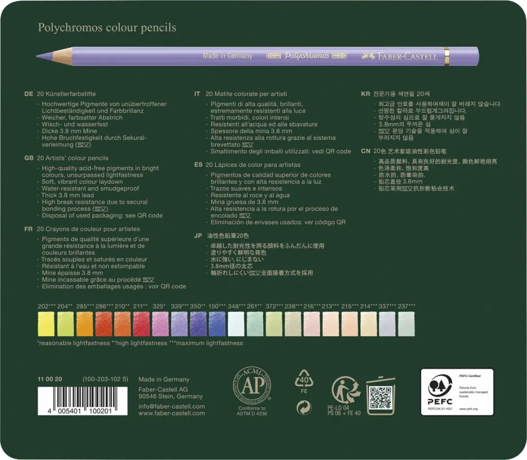 Faber-Castell Polychromos Kleurpotlood 3,8mm - 20 Stuks - Assorti