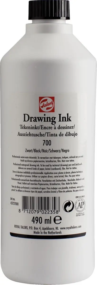 Talens Watervaste Tekeninkt Zwart 490ml