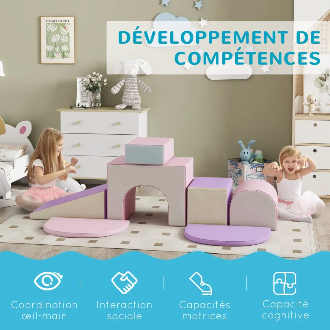 Homcom Kids Soft Play Set 170x130x40cm - Roze/Paars/Blauw/Grijs