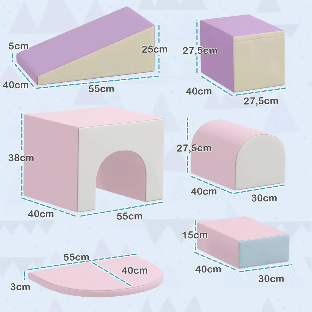 Homcom Kids Soft Play Set 170x130x40cm - Roze/Paars/Blauw/Grijs - afbeelding 6 van 6