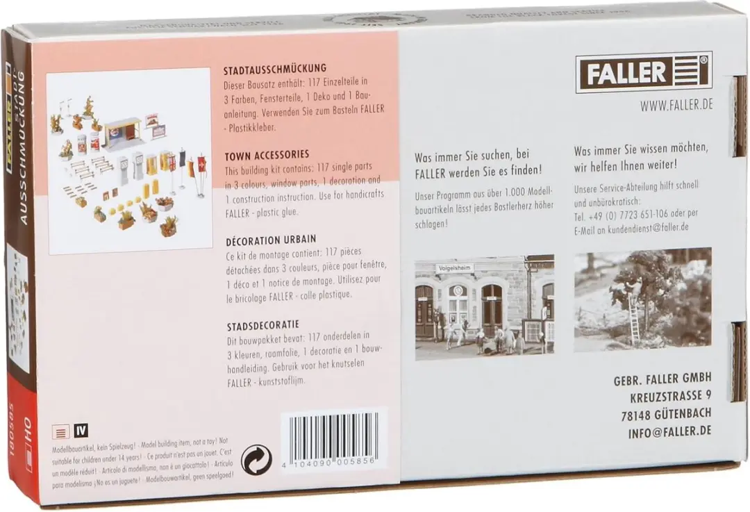 Faller Stadsversiering H0 Modelbouwset 117-delig - Blauw/Bruin/Grijs/Geel/Groen/Rood/Wit