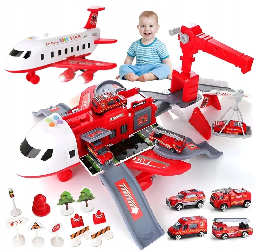 NIKKO Grote Brandweer Vliegtuig 65cm - Rood/Wit