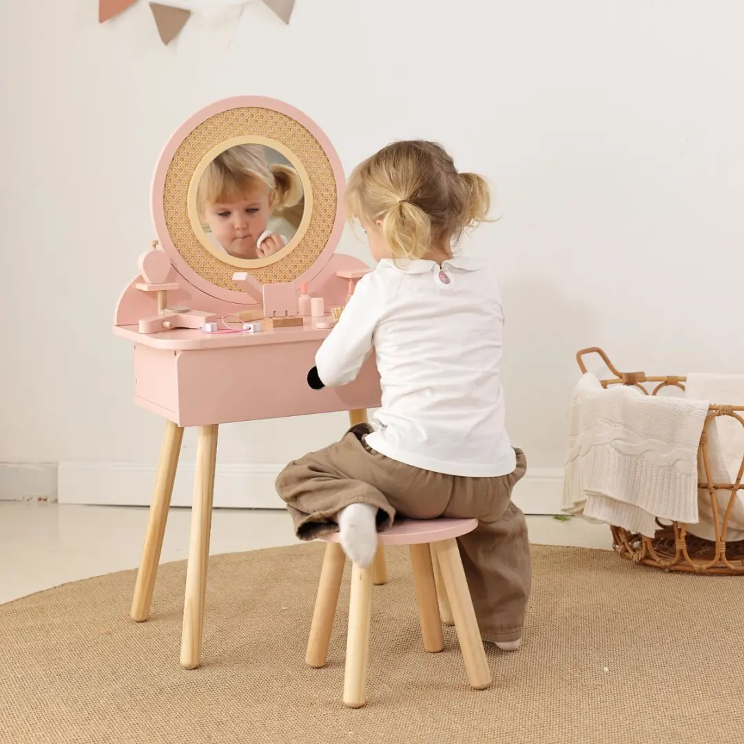 Tooky Toy Houten Kaptafel Roze - inclusief 19-delige accessoireset