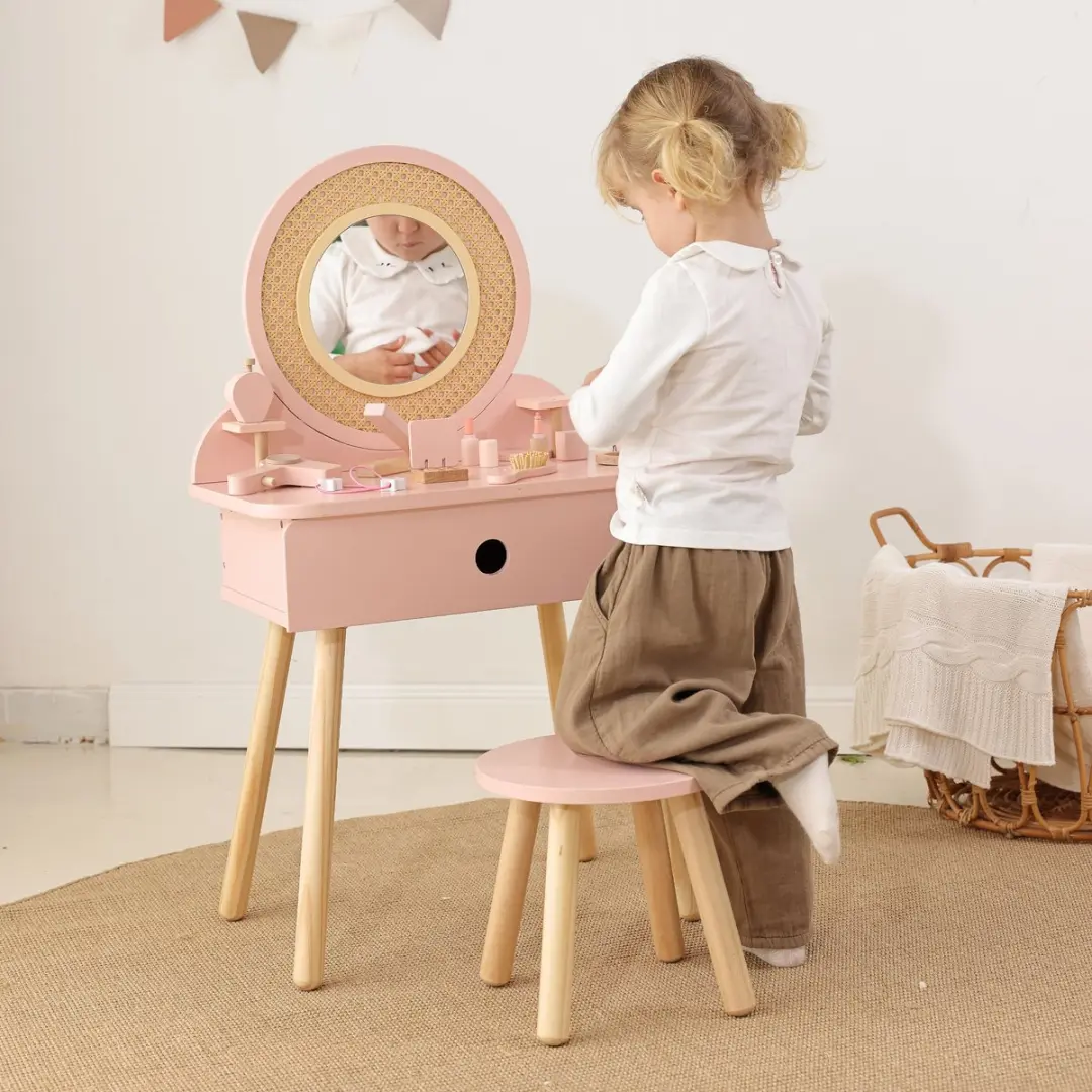 Tooky Toy Houten Kaptafel Roze - inclusief 19-delige accessoireset