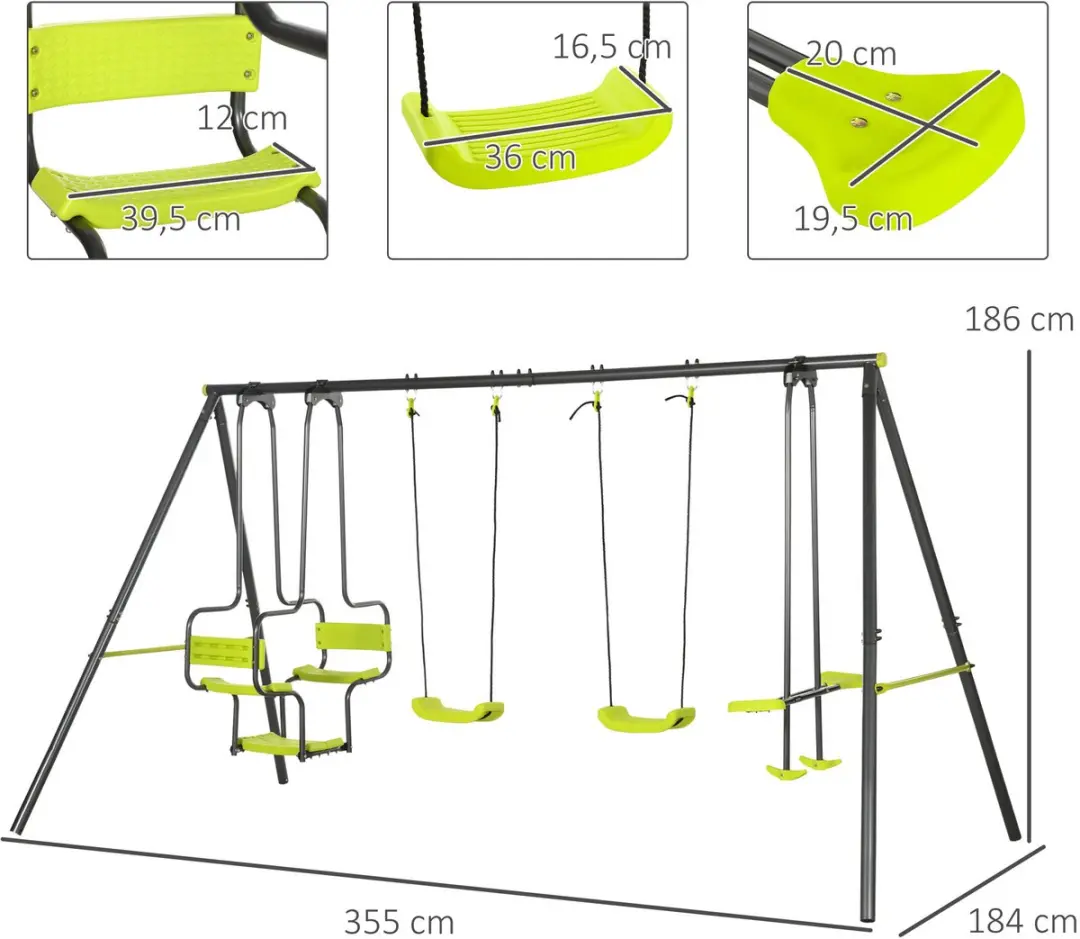 Outsunny Kinderschommel 355x184x186cm - Groen - afbeelding 6 van 6