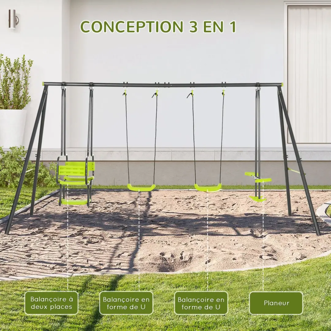 Outsunny Kinderschommel 355x184x186cm - Groen