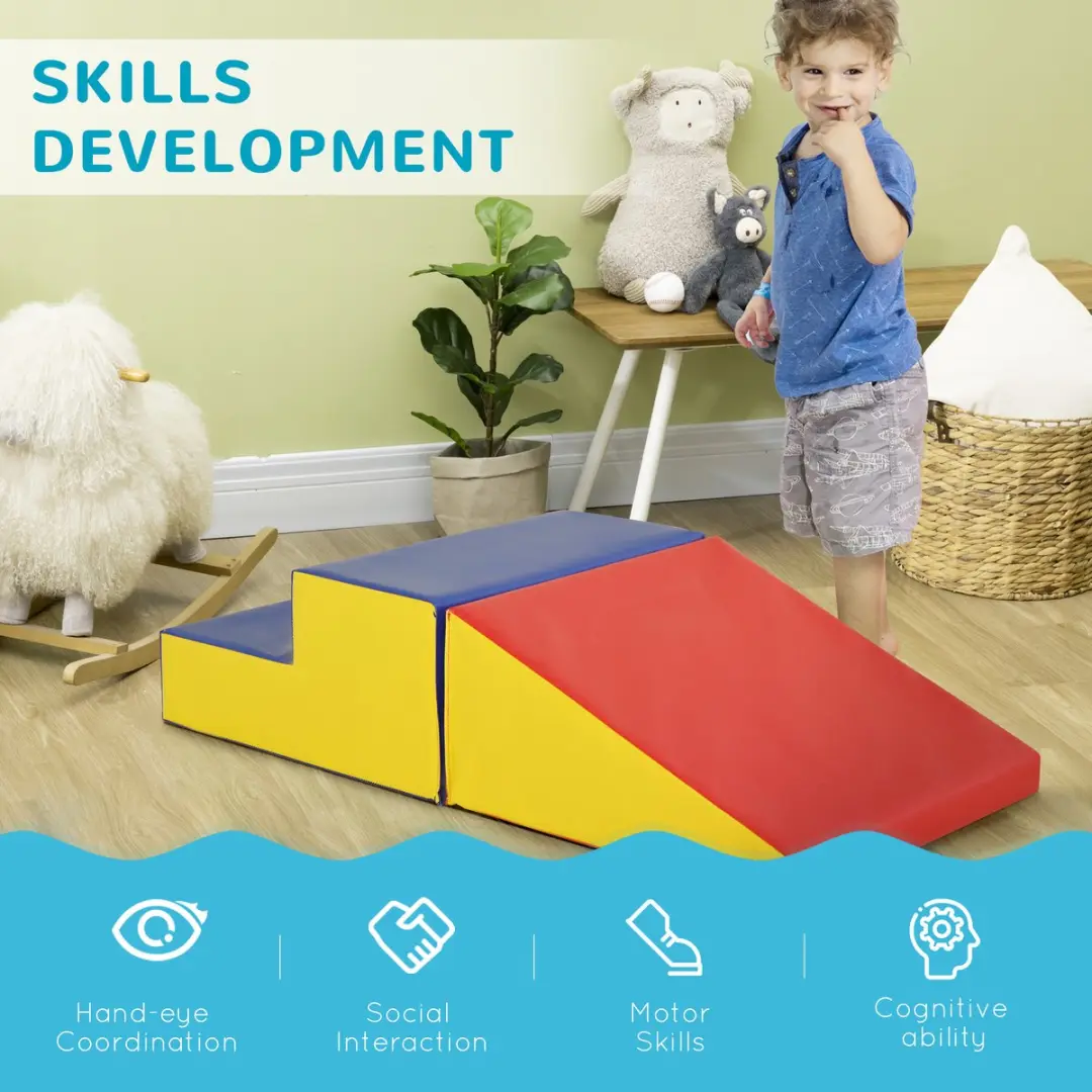 Homcom Kids Soft Play Set 50x50x25cm - 2 Stuks - Rood/Geel/Blauw