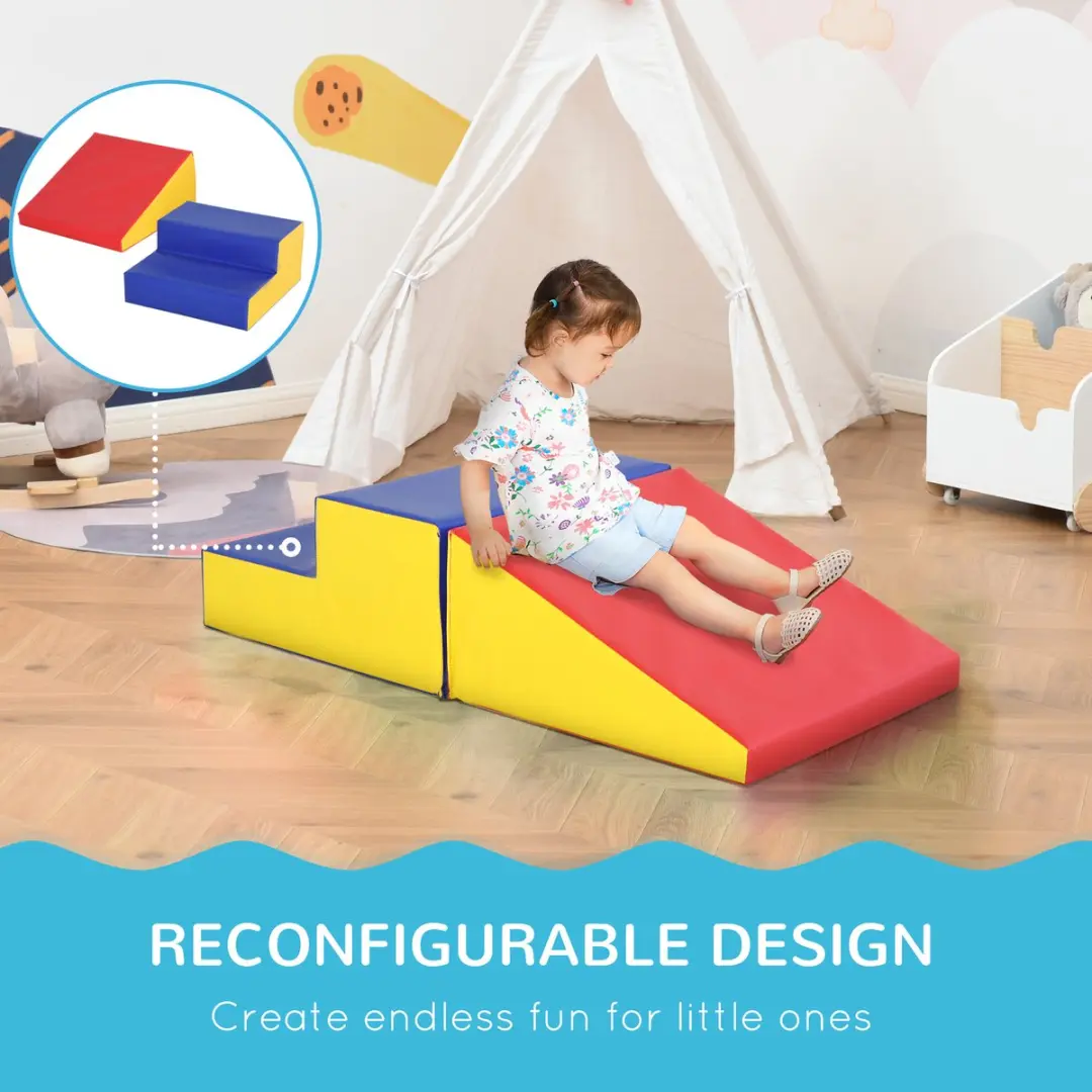 Homcom Kids Soft Play Set 50x50x25cm - 2 Stuks - Rood/Geel/Blauw - afbeelding 6 van 6