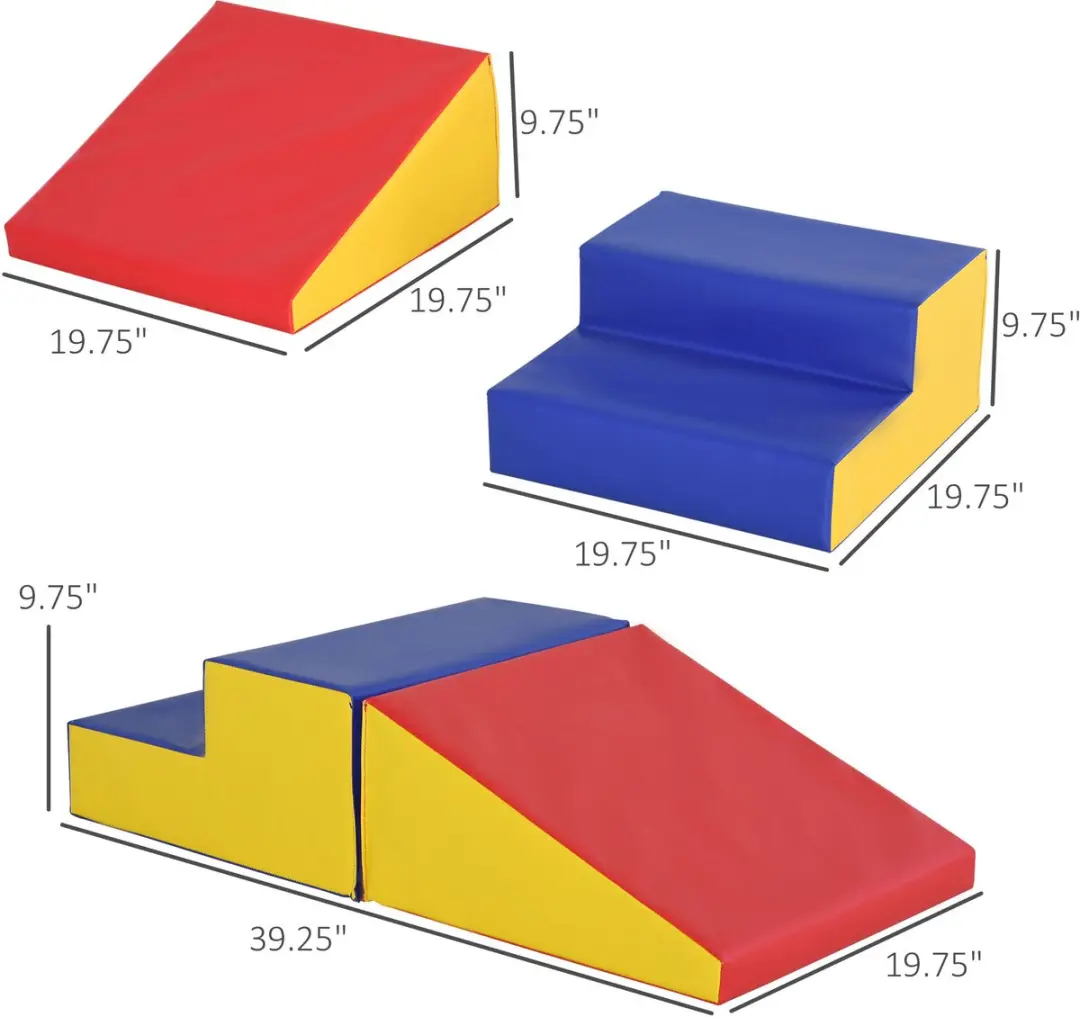 Homcom Kids Soft Play Set 50x50x25cm - 2 Stuks - Rood/Geel/Blauw