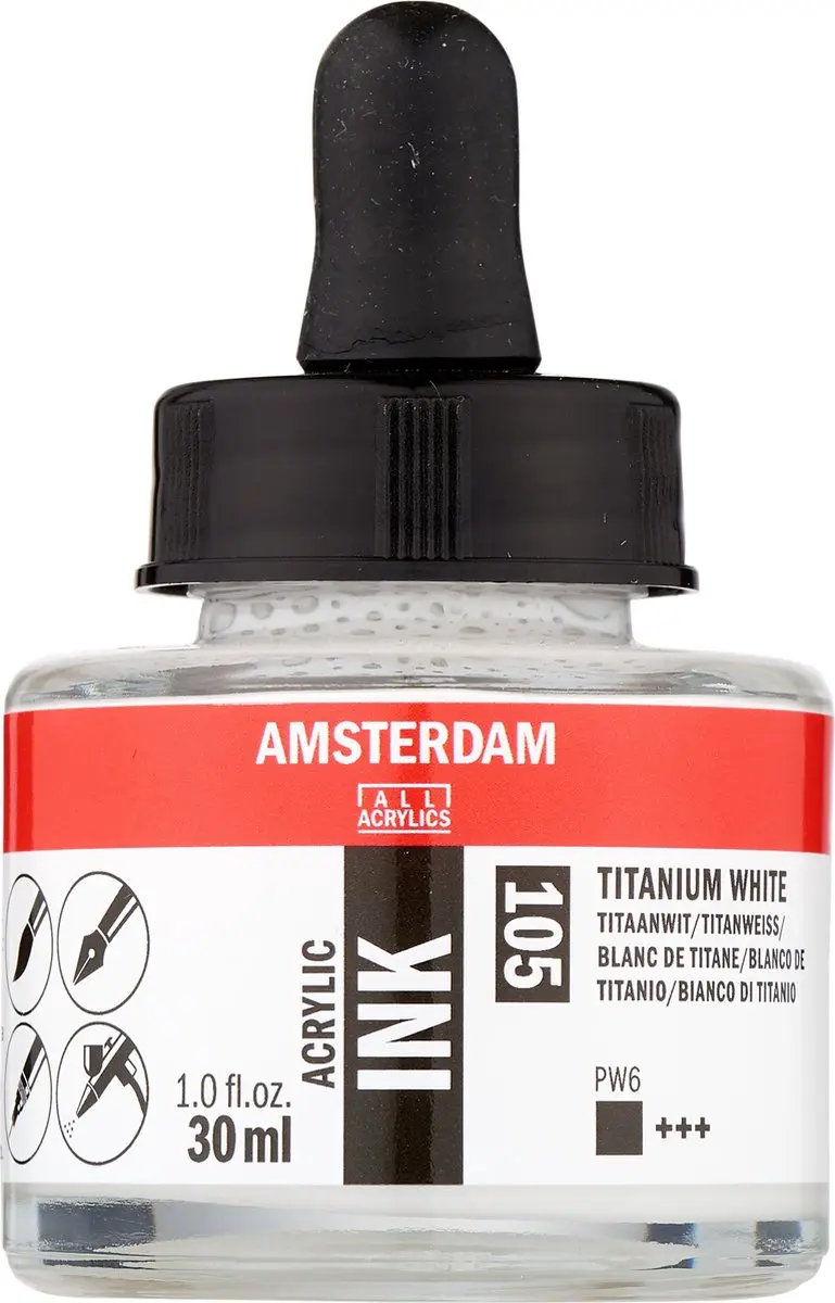 Amsterdam Acrylic Inkt Titaanwit 30ml