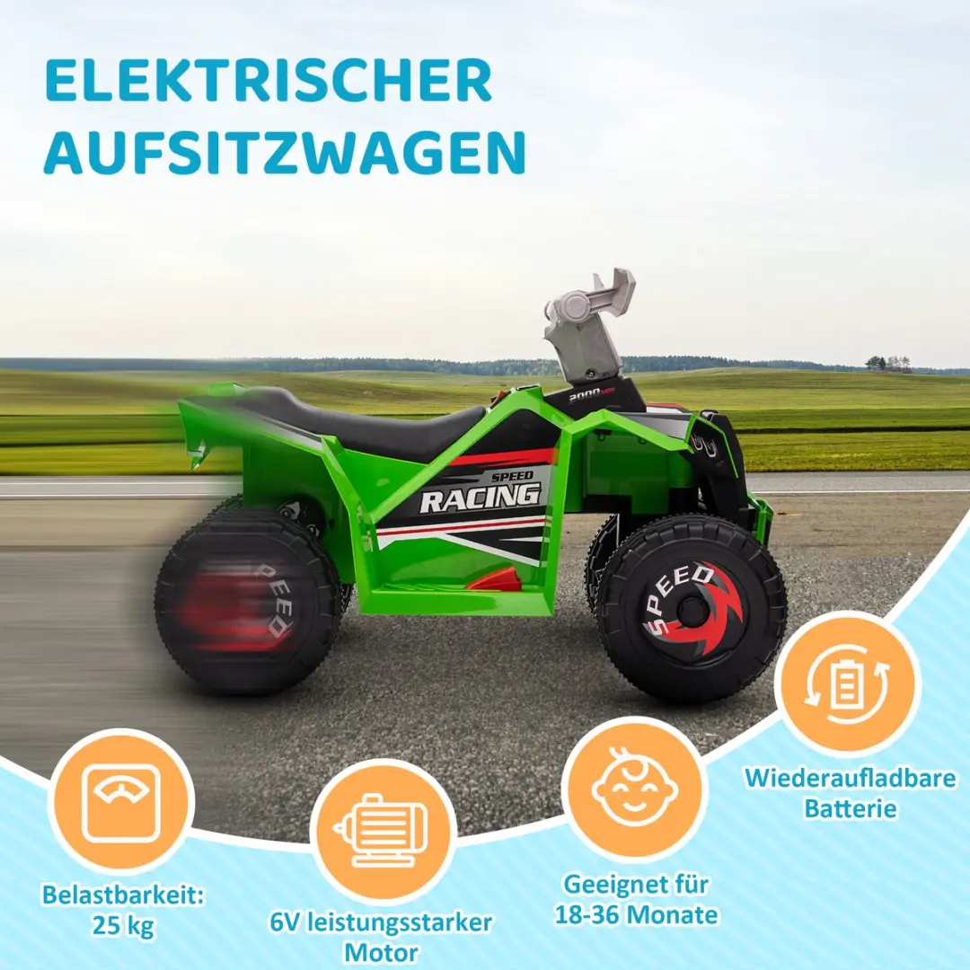 Homcom Elektrische Kinderauto 370-278V90GN - 70x41,5x48,5cm - Groen - afbeelding 6 van 6