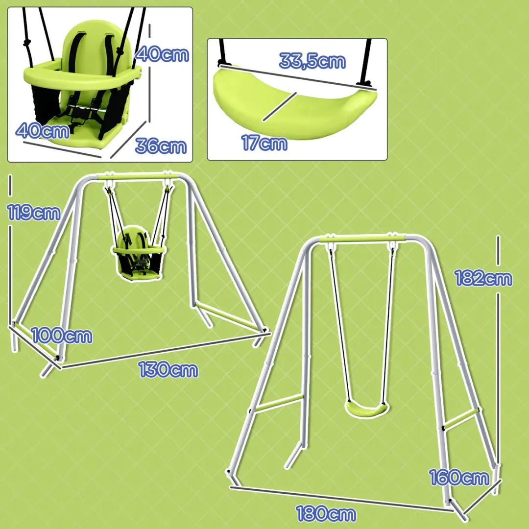 Outsunny Kinderschommel Metaal 180x160x182cm - Groen