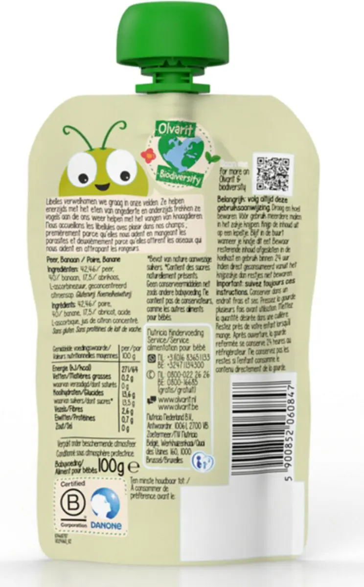Olvarit Knijpfruit Peer & Banaan 6+M - 100g