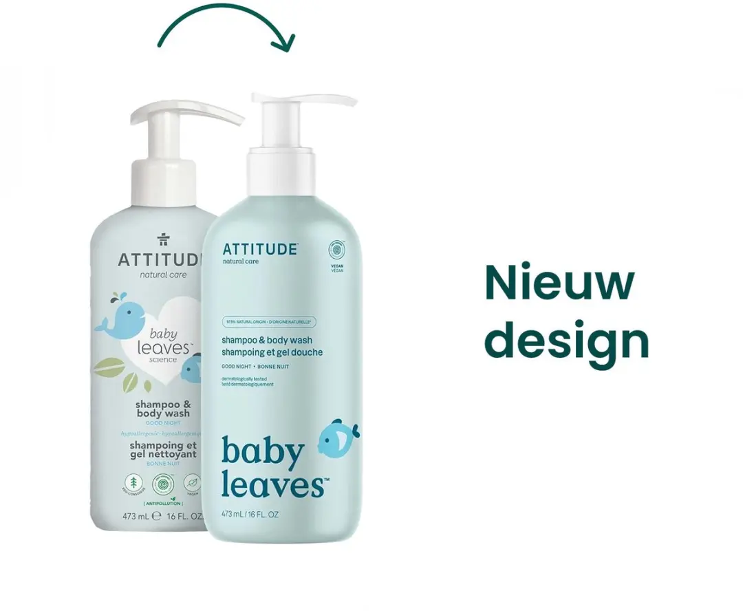 Attitude Good Night 2in1 Shampoo & Body Wash - 2x946ml Baby Leaves ECO