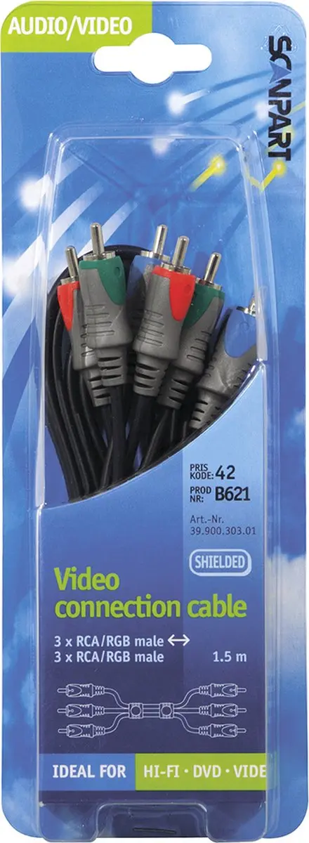 Scanpart RCA Kabel 1.5m - 3x Tulp naar 3x Tulp - B621