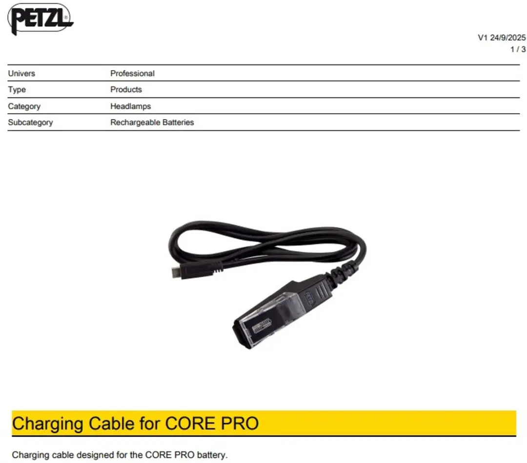 Petzl Core Pro Accu Oplaadkabel