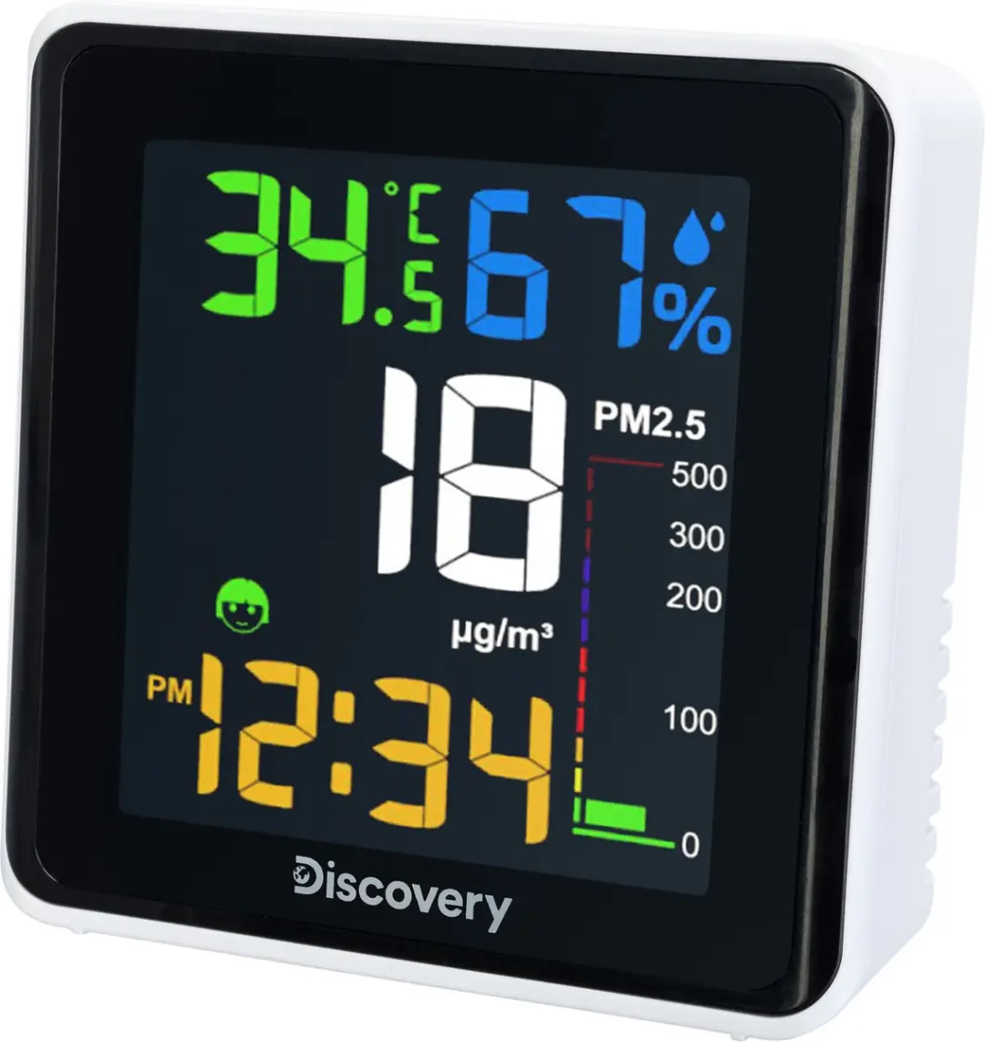 Levenhuk Discovery Weerstation Luchtdeeltjesmonitor Thermometer Hygrometer Klok