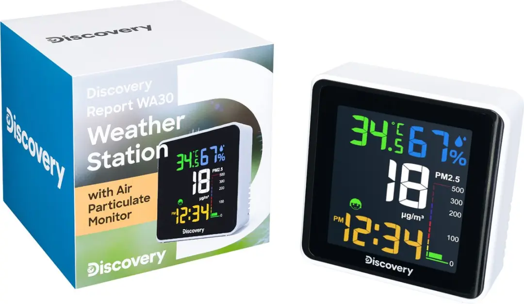 Levenhuk Discovery Weerstation Luchtdeeltjesmonitor Thermometer Hygrometer Klok - afbeelding 6 van 6