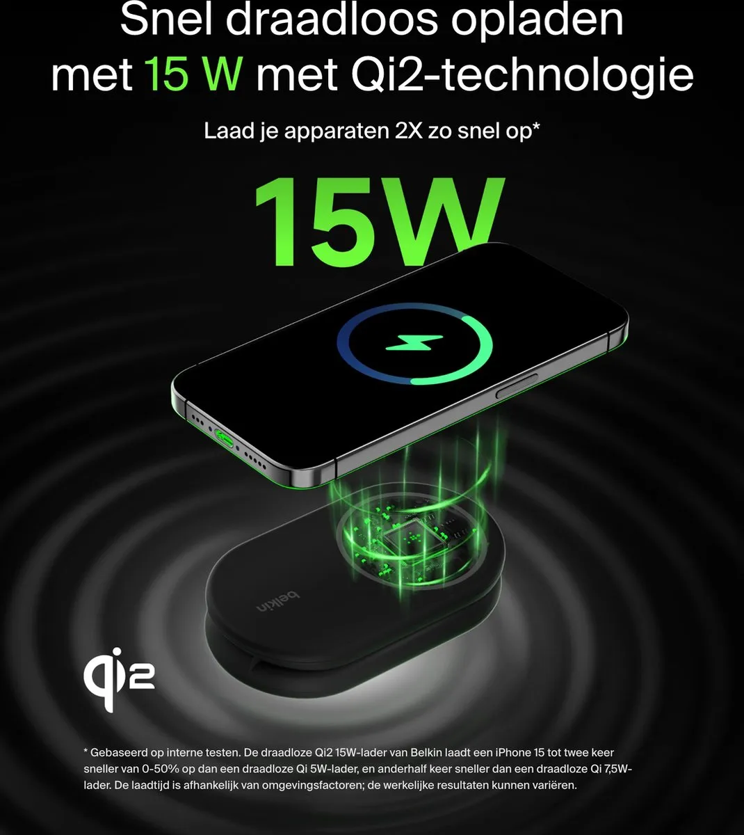 Belkin WIZ028vfBK 2-in-1 Draadloze Lader Qi2 15W - Zwart