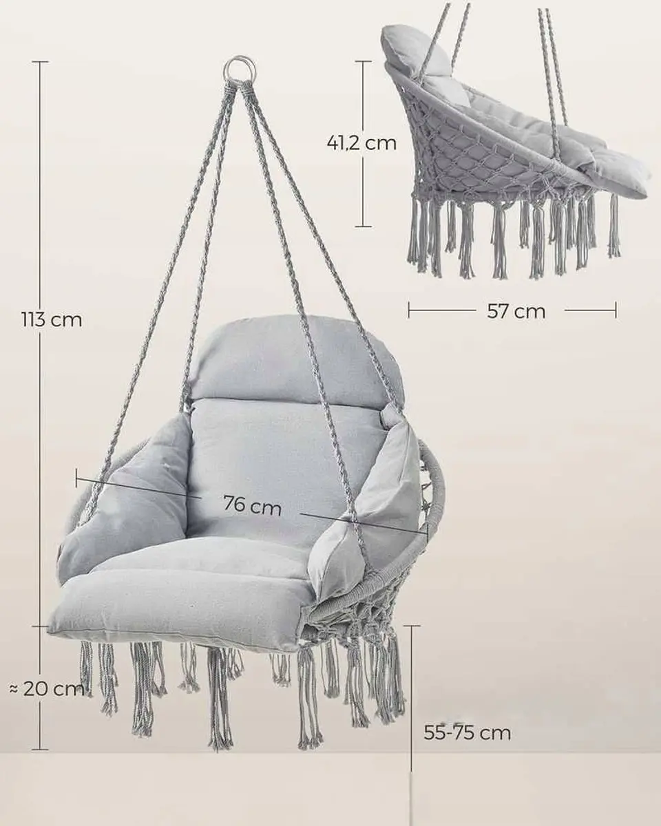 Songmics Boho Hangmat - 1 Persoon - Max 120kg - Grijs - afbeelding 3 van 4