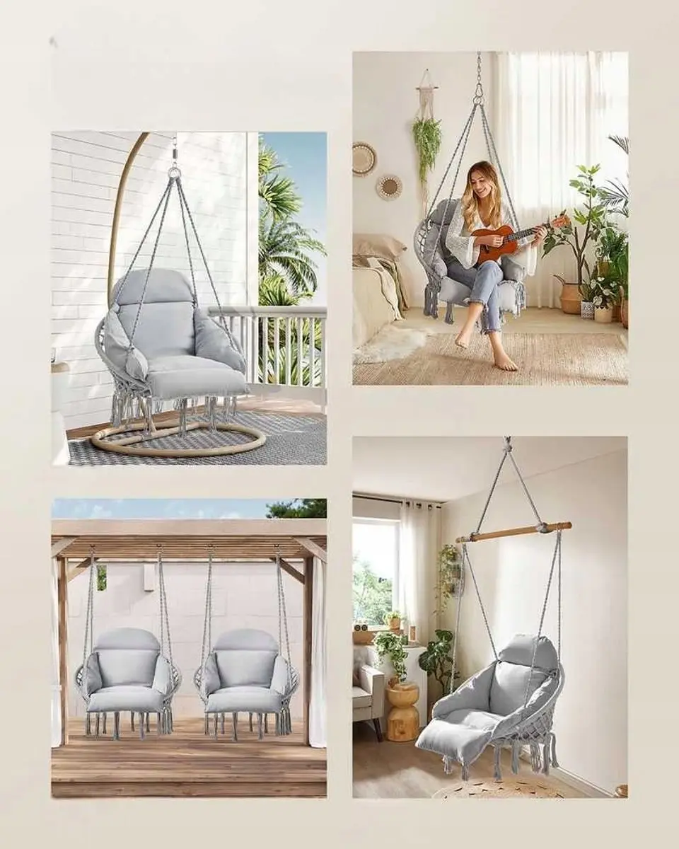 Songmics Boho Hangmat - 1 Persoon - Max 120kg - Grijs - afbeelding 4 van 4
