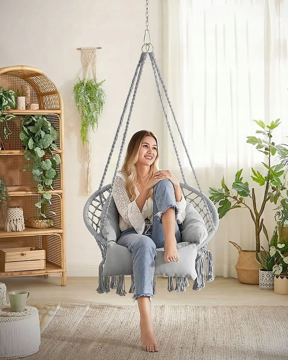 Songmics Boho Hangmat - 1 Persoon - Max 120kg - Grijs - afbeelding 2 van 4
