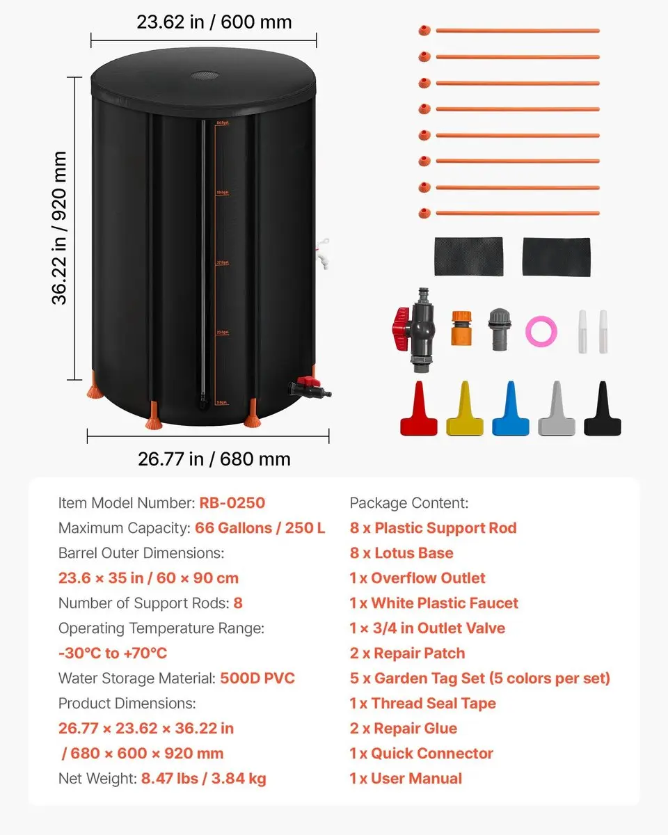Ecoflow Opvouwbare Regenwaterton 250L - Zwart - afbeelding 6 van 6