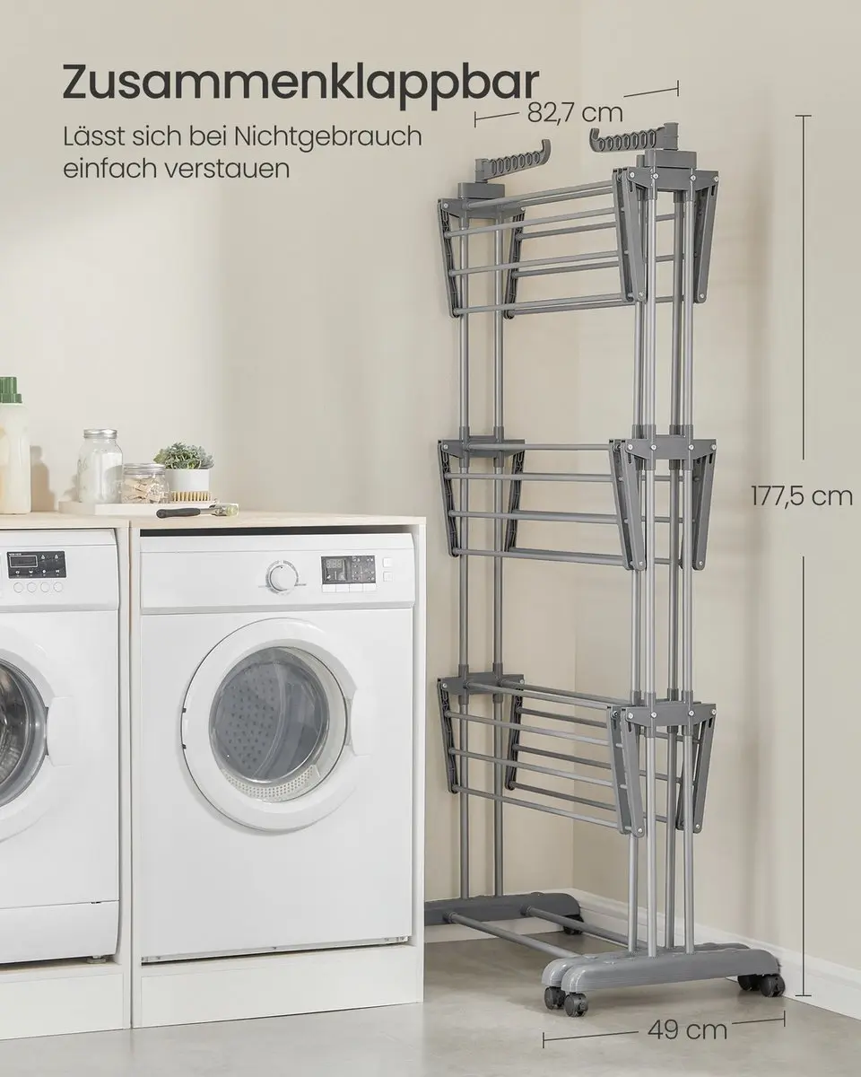 Songmics Wasdroger 4-laags Duifgrijs - 63,5x128x173cm - afbeelding 6 van 6