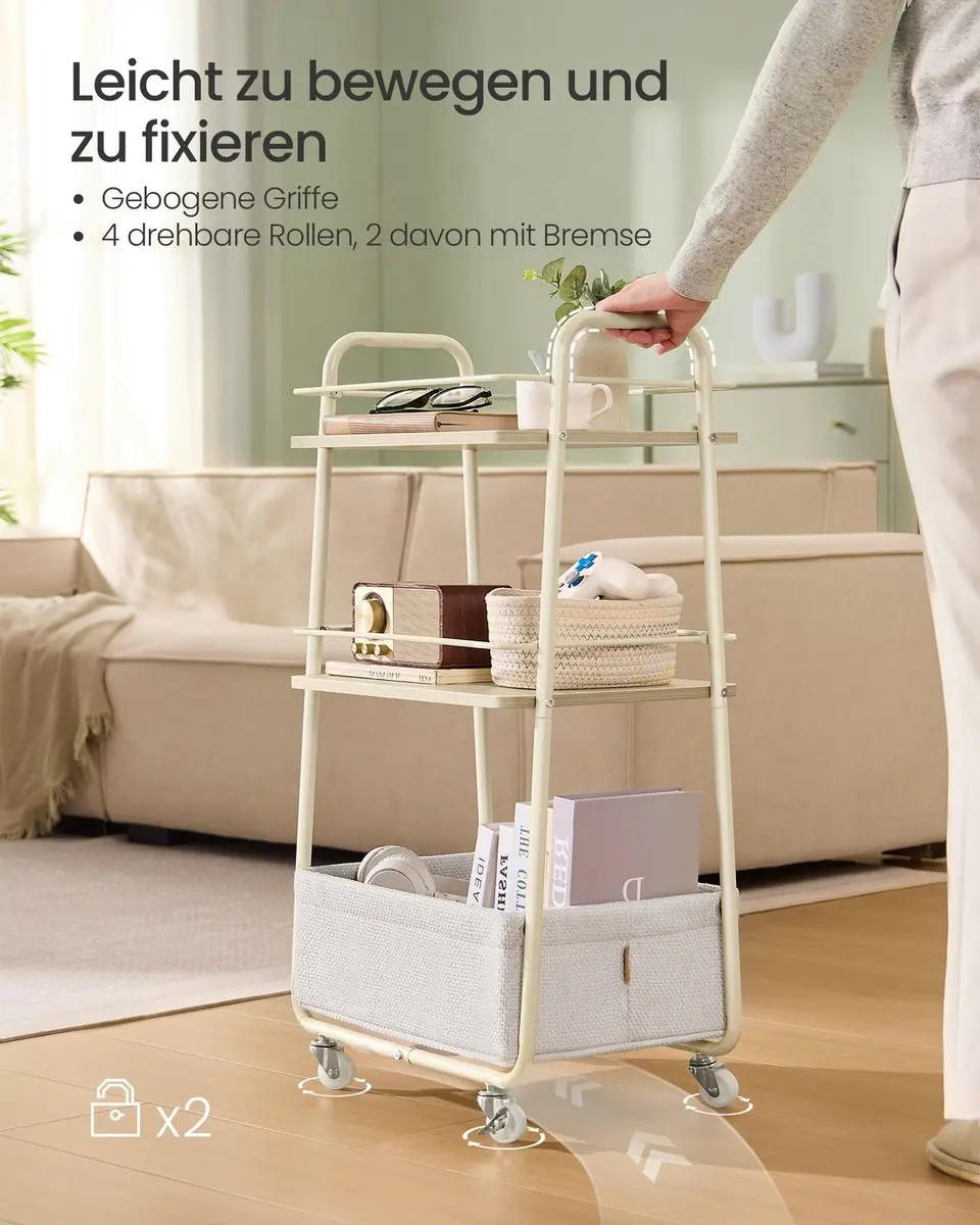 Songmics Trolley - Stoffenen Mand Beige/Crème - afbeelding 6 van 6