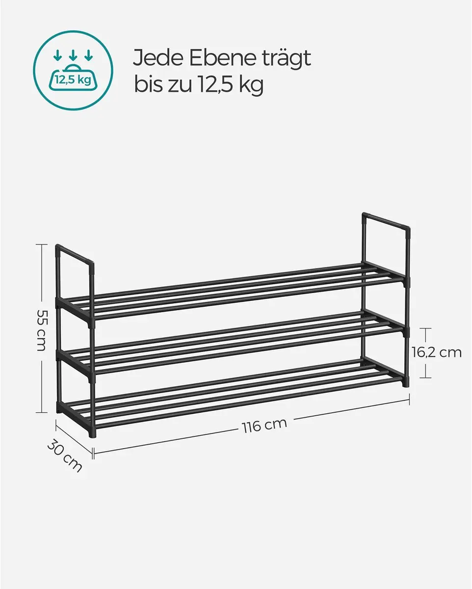 Songmics Schoenenrek 3-laags - 30x116x55cm - Zwart - afbeelding 6 van 6