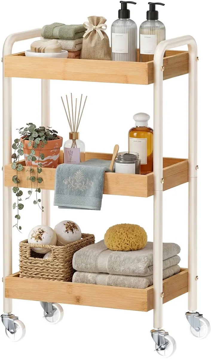 Songmics Bamboe Serveerwagen 27,5x41,3x73cm - Beige