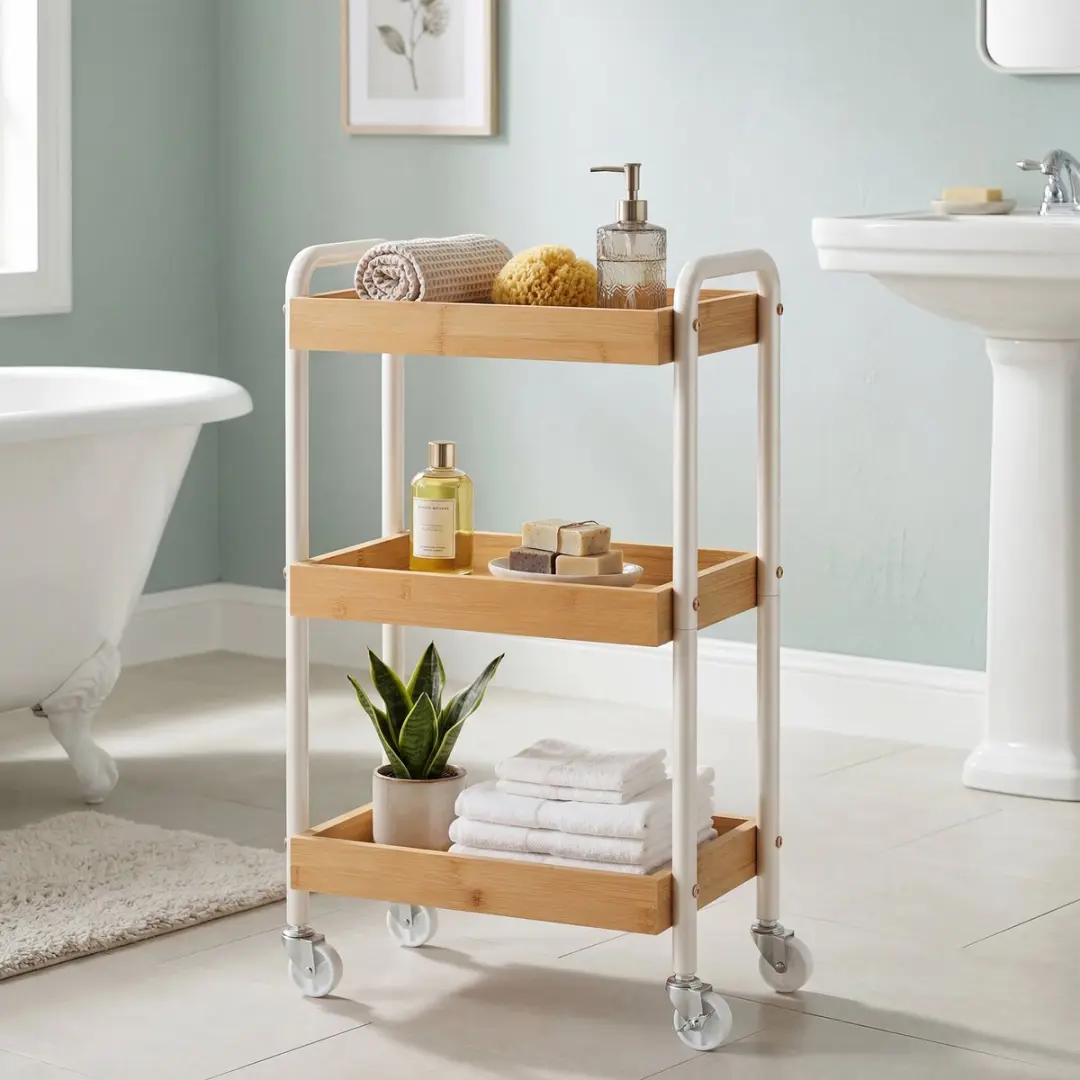 Songmics Bamboe Serveerwagen 27,5x41,3x73cm - Beige