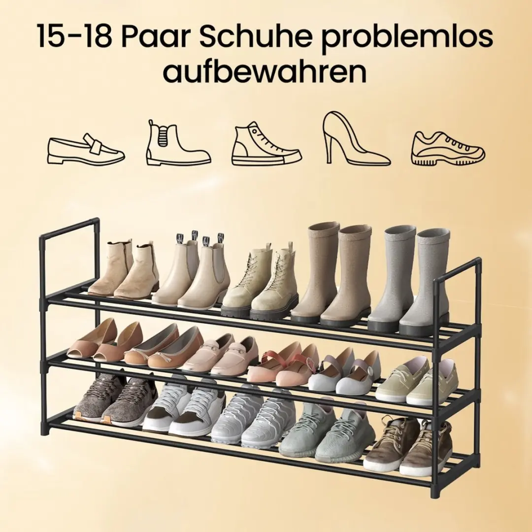 Songmics Schoenenrek 3-laags - 9 Paar - Zwart