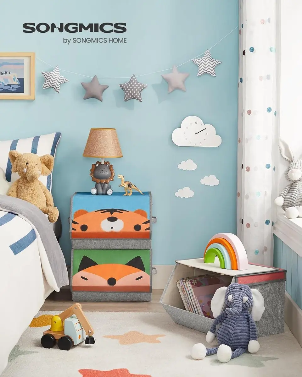 Orion Opvouwbare Opbergdozen Set 3 - Magnetisch Deksel - Dierenmotieven - Roze/Blauw/Groen/Grijs