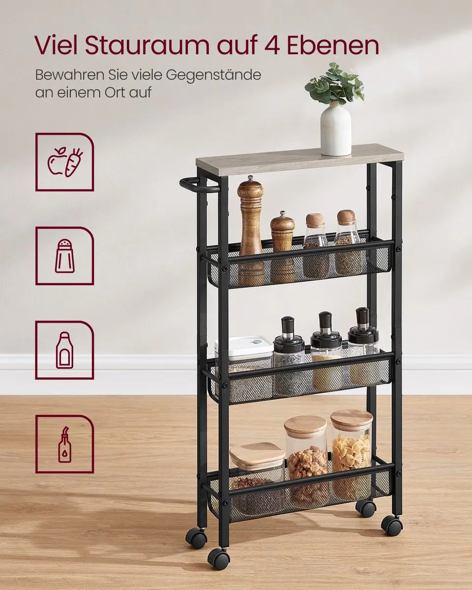 Songmics Trolley 4-niveau - Grijs/Zwart