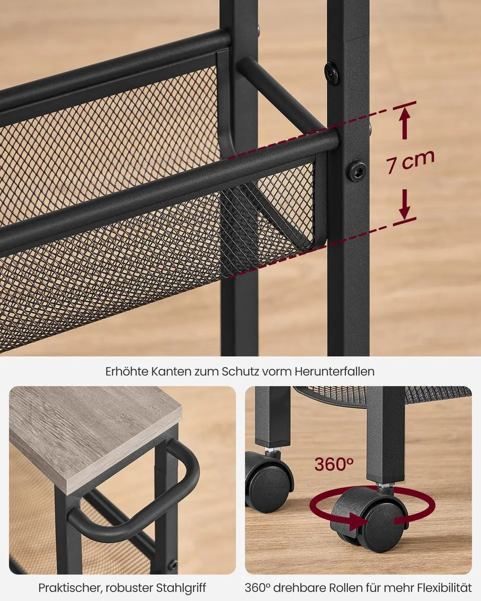 Songmics Trolley 4-niveau - Grijs/Zwart