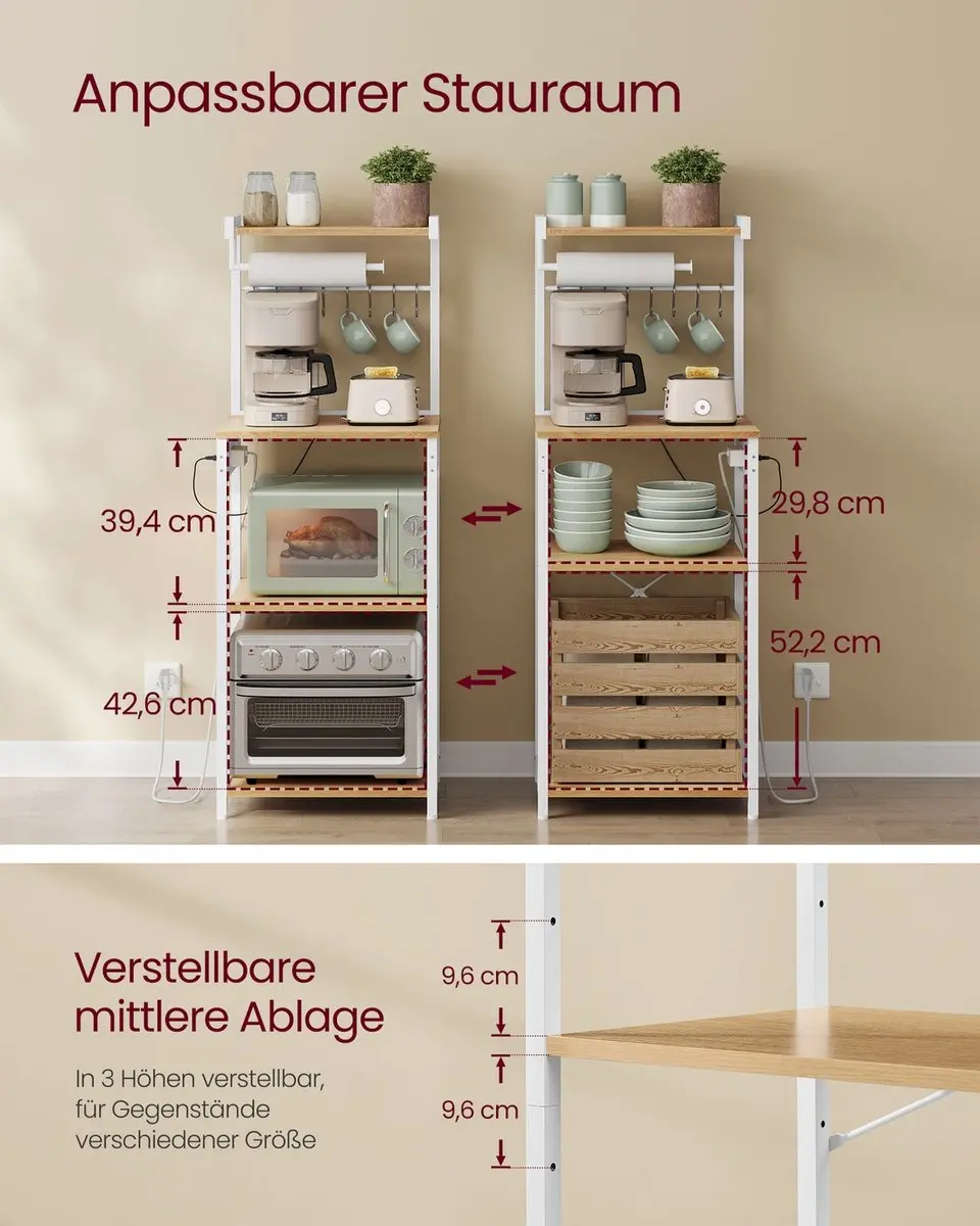 Songmics Keukenrek 4 lagen - 40x45x140cm - Goud eiken/Wolkenwit