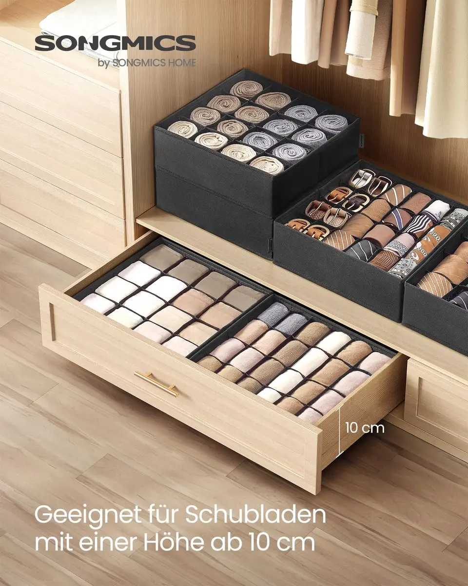 Songmics Ondergoedorganizerset 4 Stuks - 80 Compartimenten - Zwart