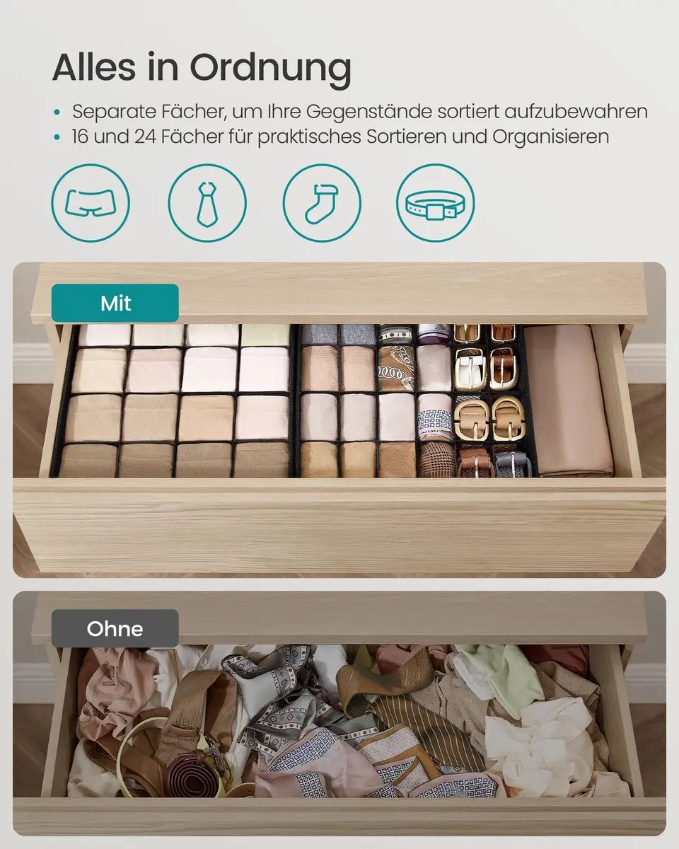 Songmics Ondergoedorganizerset 4 Stuks - 80 Compartimenten - Zwart - afbeelding 6 van 6