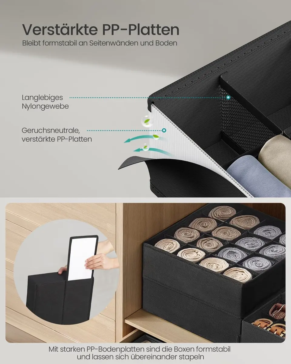 Songmics Ondergoedorganizerset 4 Stuks - 80 Compartimenten - Zwart