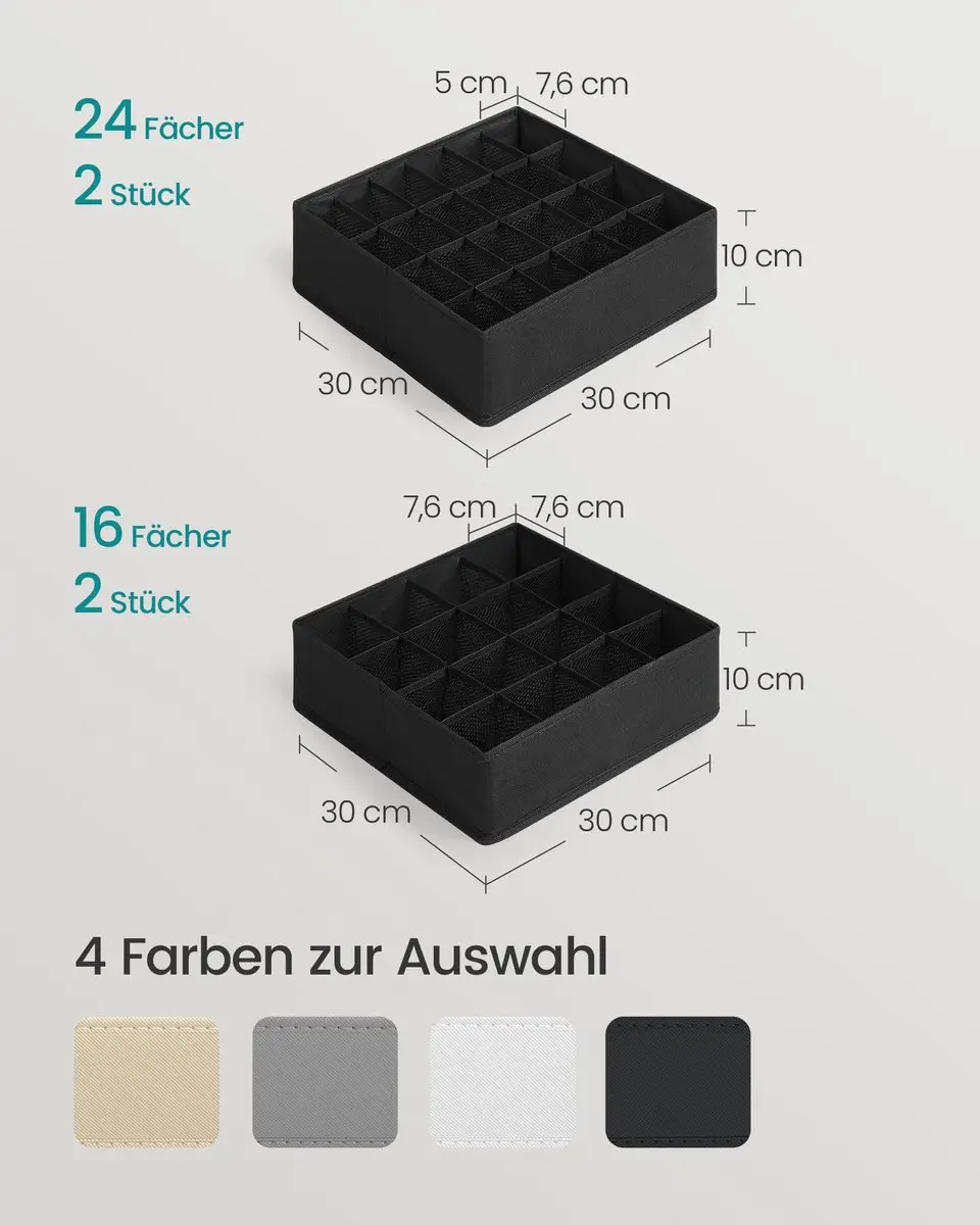 Songmics Ondergoedorganizerset 4 Stuks - 80 Compartimenten - Zwart