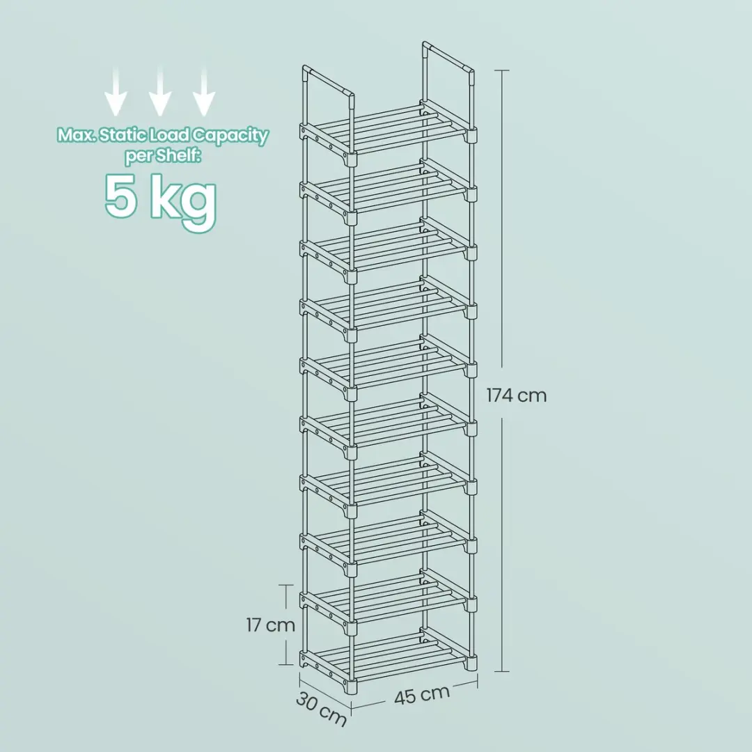Songmics Schoenenrek 10 Planken - Grijs