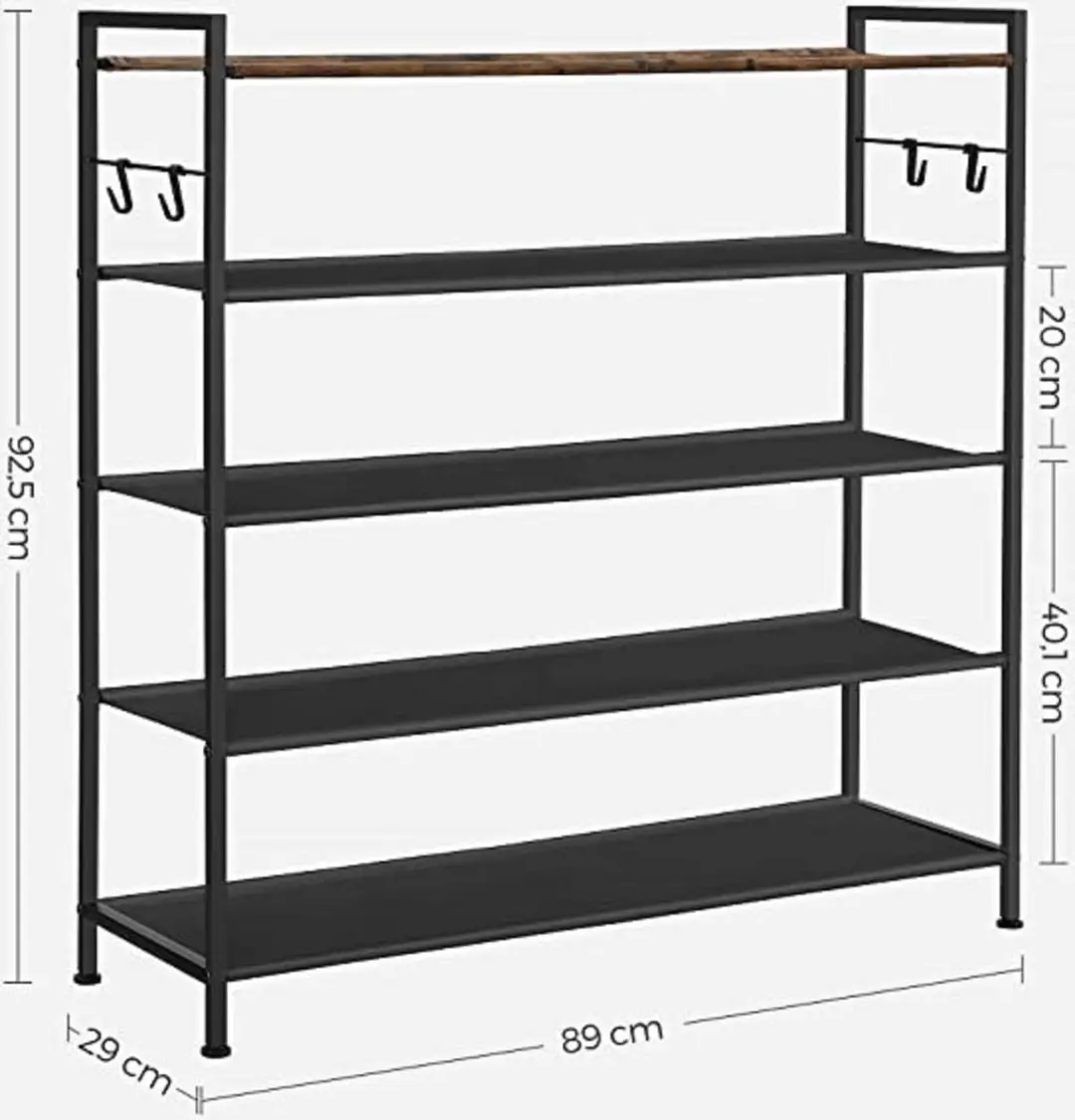 Songmics Schoenenrek 5 Niveaus - 25 Paar - 29x89x92,5cm - Rustiek Bruin/Zwart