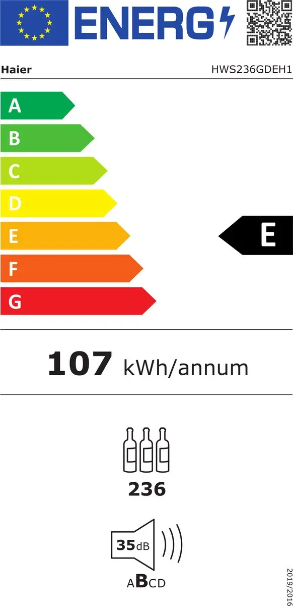 Haier HWS236GDEH1 Wijnkoelkast 236 Flessen - 448L - 2 Zones - Zwart