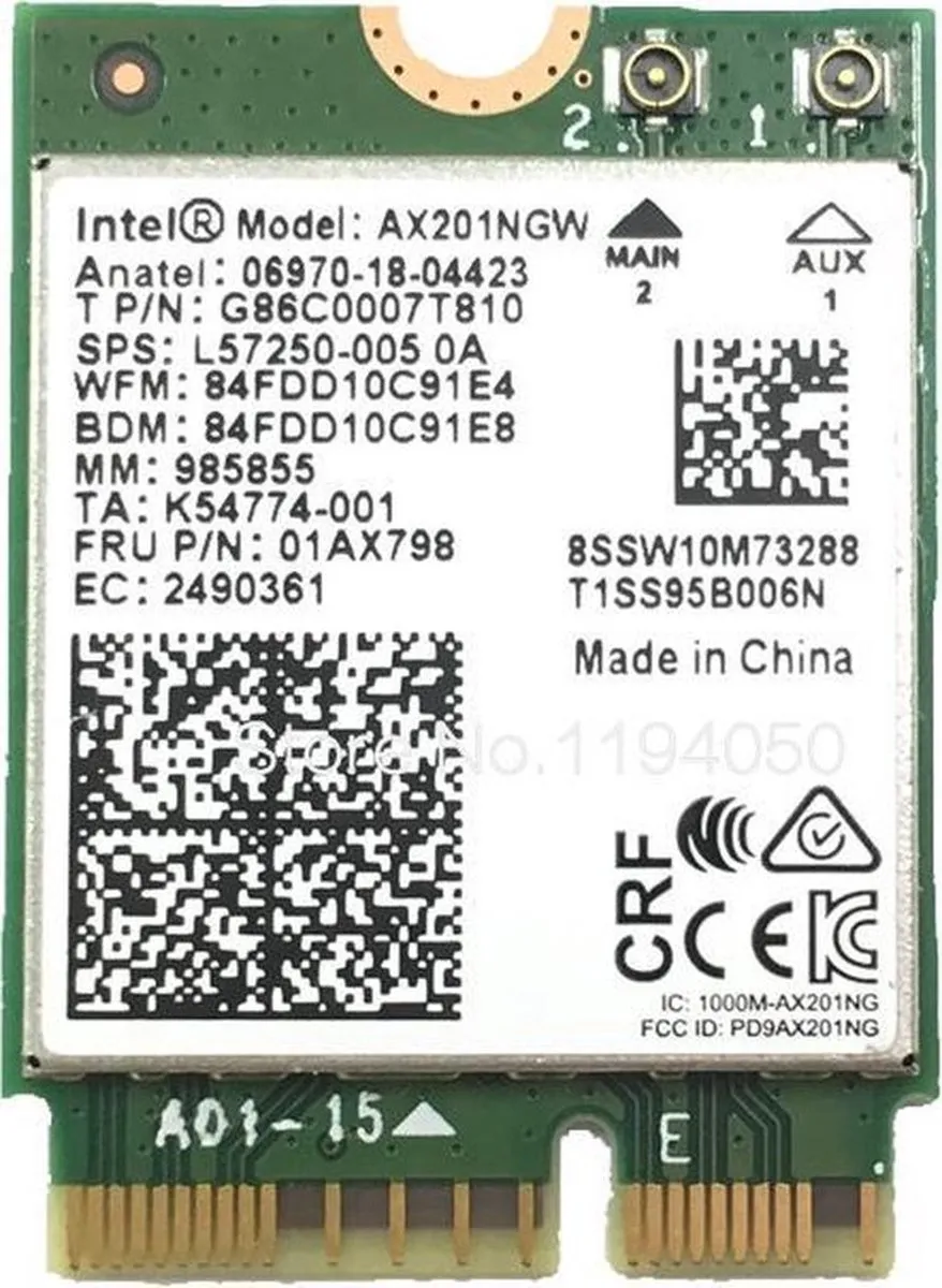 Intel AX201.NGWG Intern WLAN/Bluetooth Netwerkkaart 2400 Mbit/s
