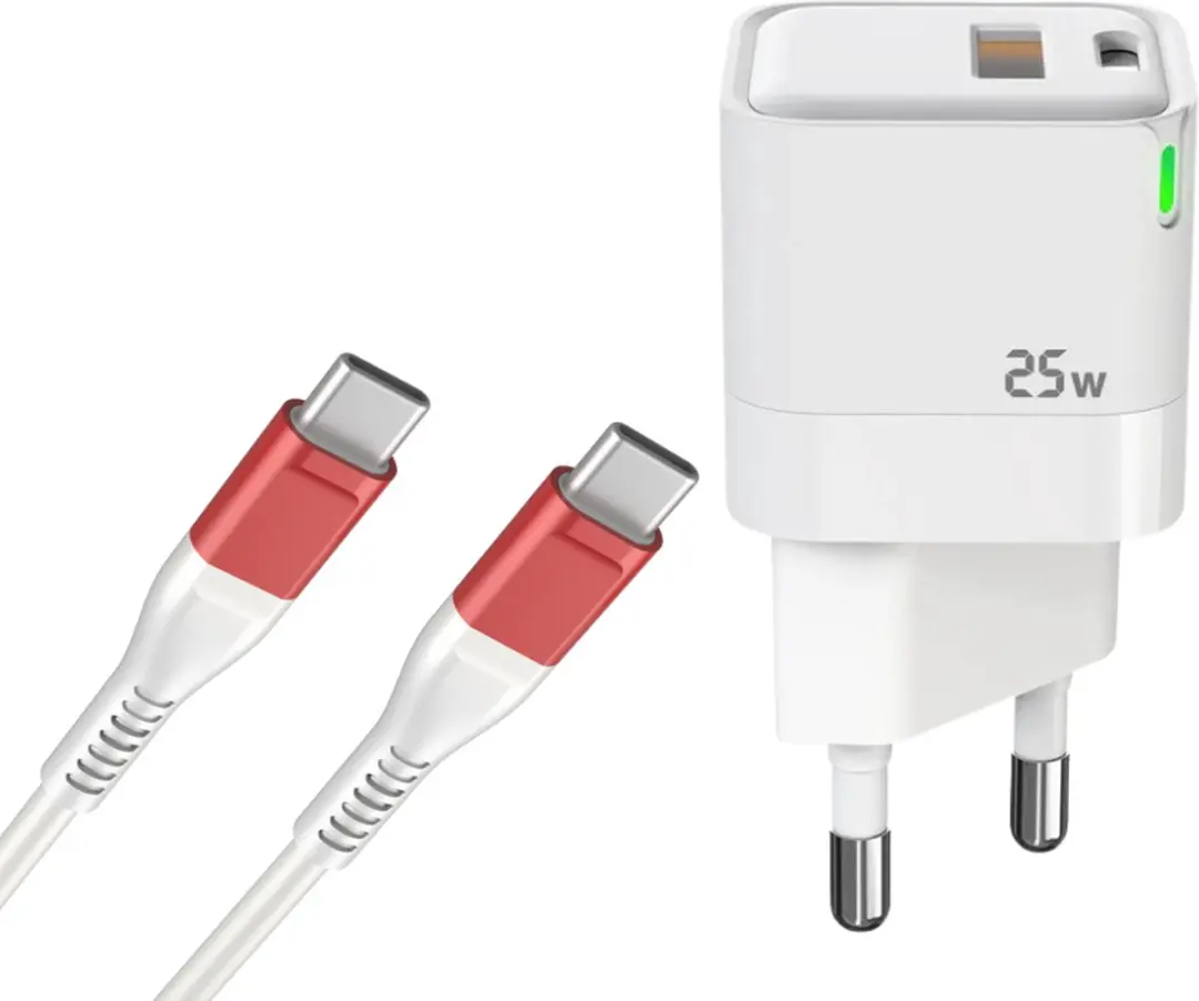 GB Mini Snellader 25W USB-C/USB-A - Rose Red - 2m Kabel